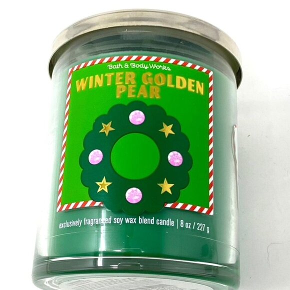 Bath & Body Works Winter Golden Pear Single Wick Soy Blend Candle 8 Oz - Picture 2 of 6